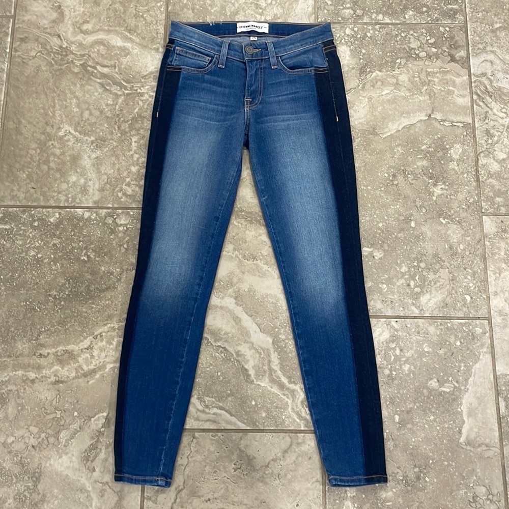 Etienne Marcel Women Red Zipper Two Tone‎ Skinny Jeans 25